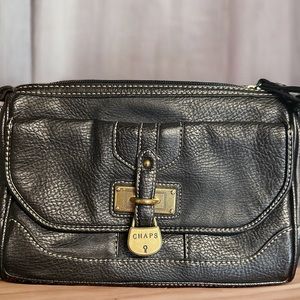 Super cute chaps black crossbody bag with decorative lock and key!